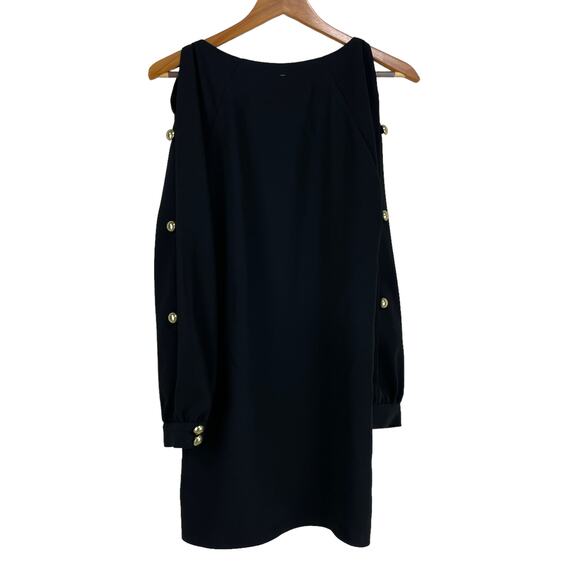 Amanda Uprichard NWT Genesee Black Mini Dress Size S Gold Buttons Slit Sleeve - Picture 2 of 9